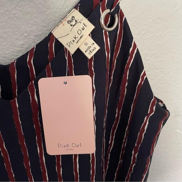 Navy & Burgundy Slip Dress With Grommet Details Striped Midi NWT - Picture 3 of 7